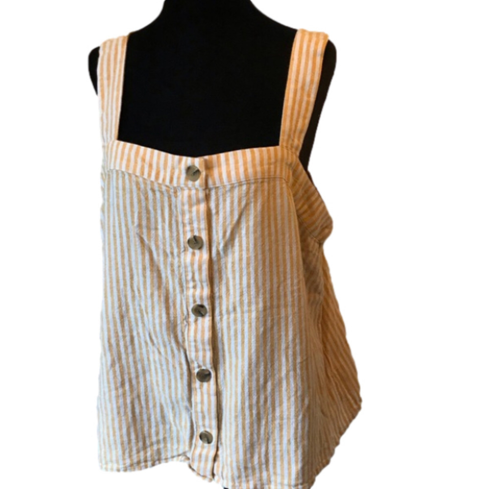 J. Crew Yellow and White Striped Button-Front Tank
